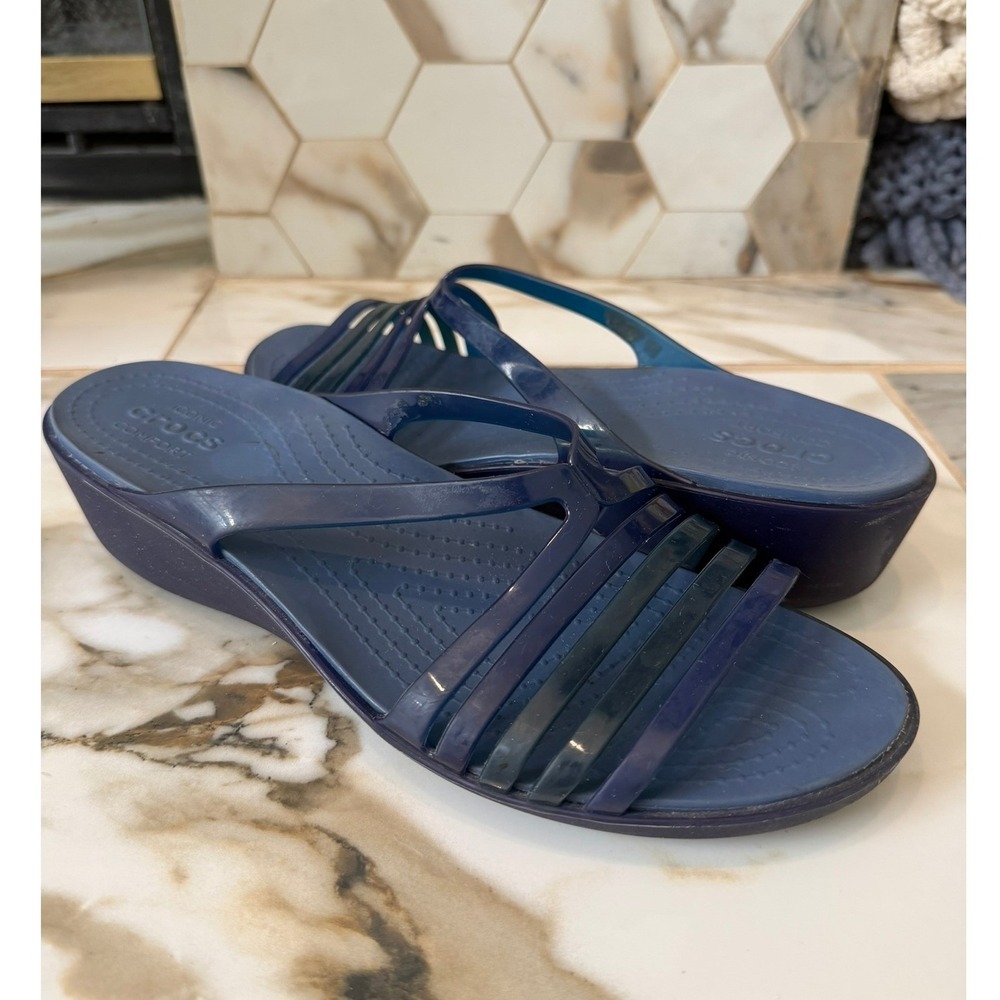 Crocs Isabella Huarache Wedge Sandals Womens 10 Blue Strappy Jelly Shoes